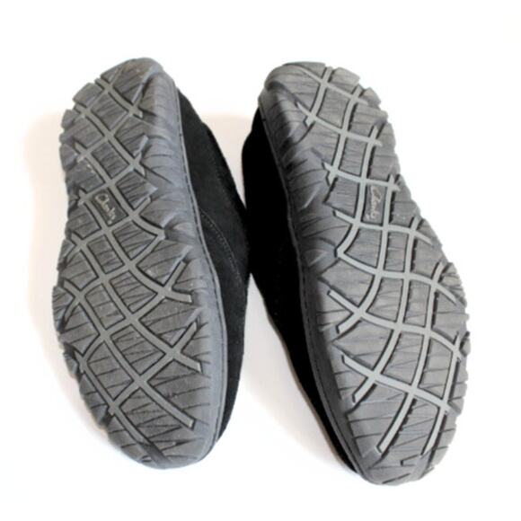 Clarks Comfort Shoe Loafer Womens 8 Black Suede Flannel Lined Hard Sole Slipper - Picture 5 of 6